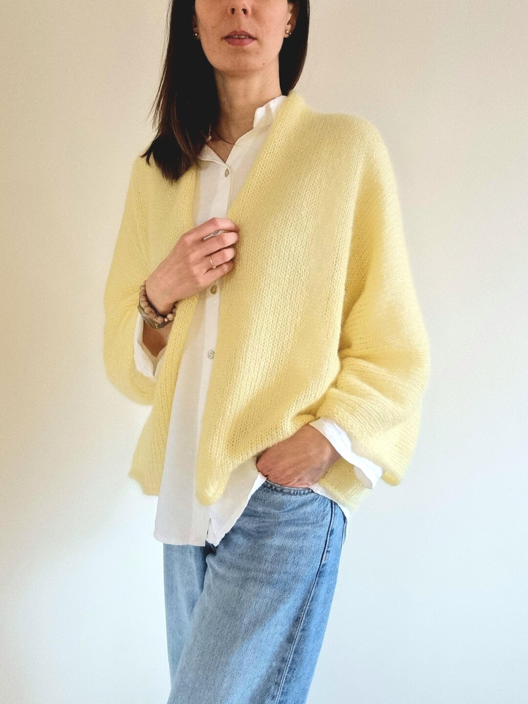 Mohair Cardigan マスタードイエロー STRANGE TRIP」MIX MOHAIR CARDIGAN ストレンジトリップ