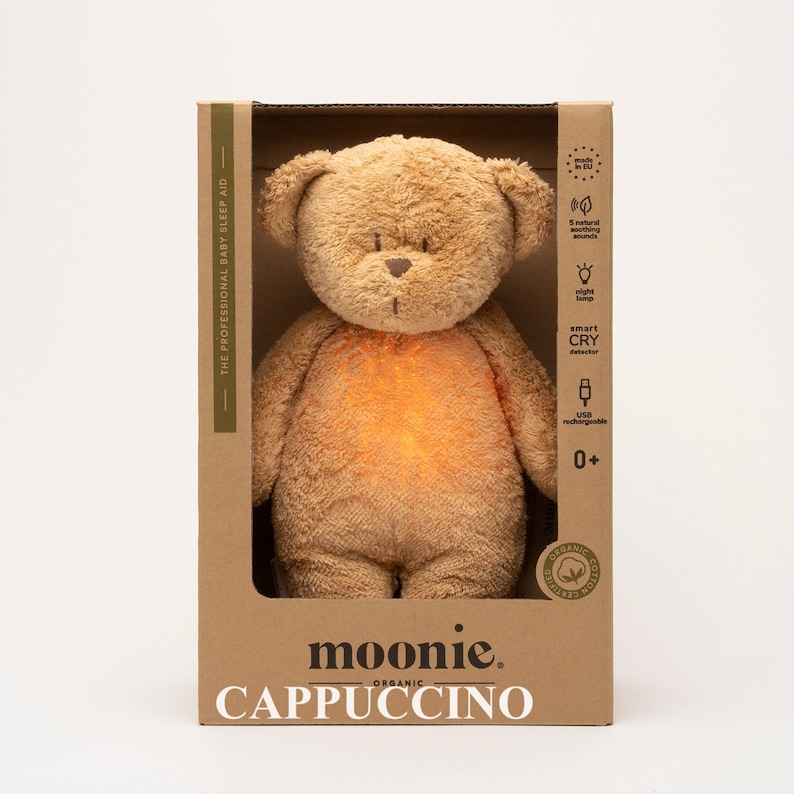 Gift for baby MOONIE BEAR ORIGINAL humming bear with lamp, Baby sleep aid Bedtime bear, Organic humming bear Brown teddy bear image 3