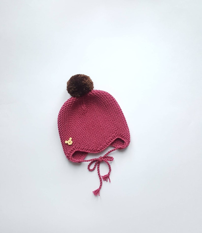 Bonnet bébé personnalisé Bonnet nouveau-né en tricot Bonnet en laine mérinos Plum