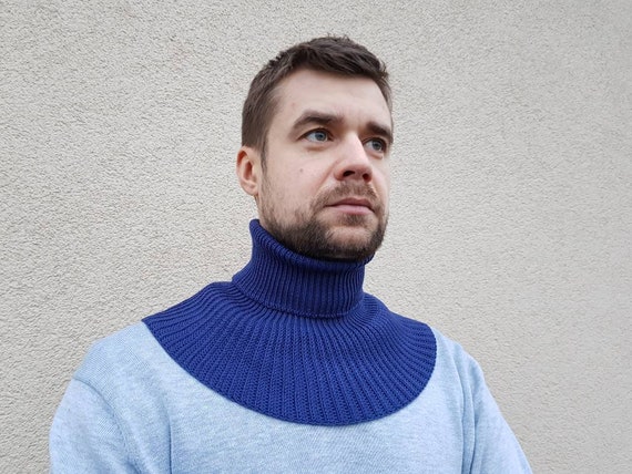 Neck Warmer Men Knit Merino Wool Scarf Turtleneck Dickie Blue Etsy