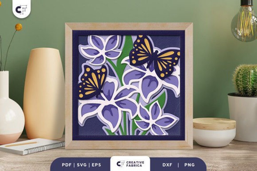 Mariposa con flores 3D Shadow Box SVG Etsy México