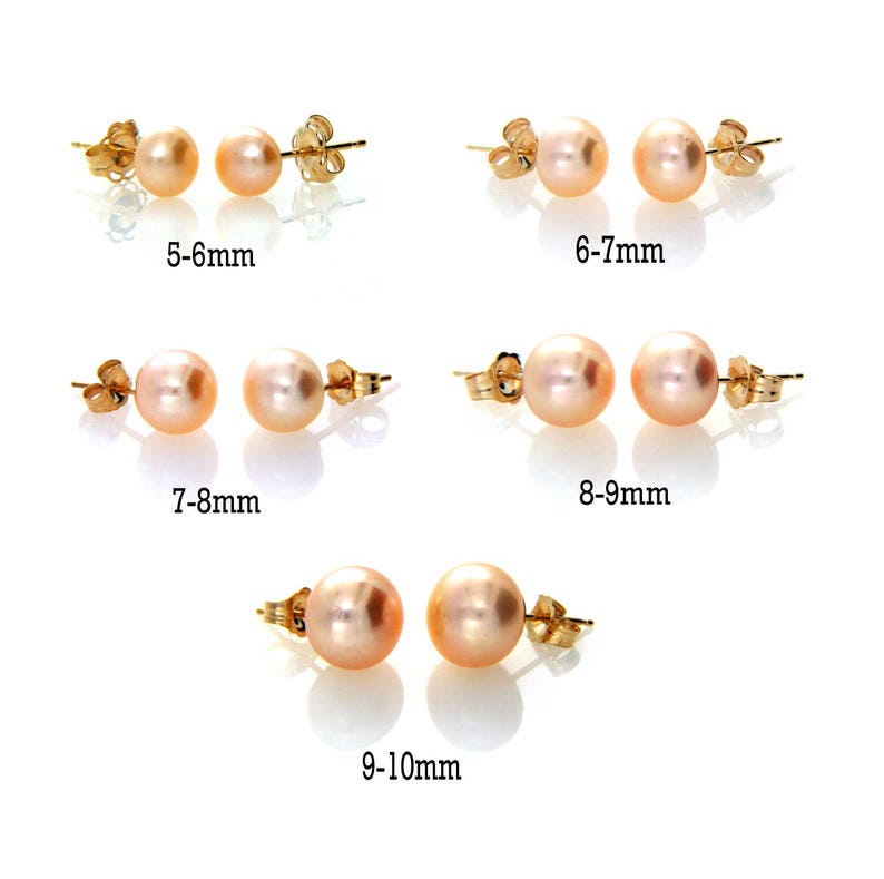 Anniversary Graduation Gifts Hallmarked 14K Solid Yellow Gold Pearl Stud Earring Genuine Pink Peach Pearl Stud Bridal Birthday Mother