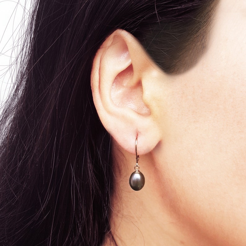 Black Pearl Drop Earrings Pearl Leverback Earring Solid 9ct Etsy UK