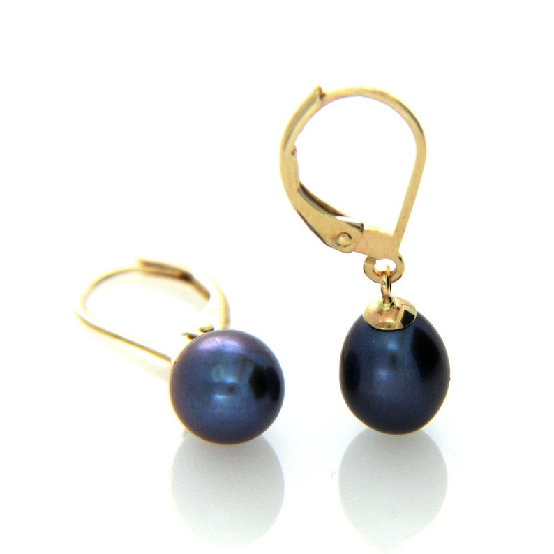 Black Pearl Drop Earrings Pearl Leverback Earring Solid 9ct Etsy UK