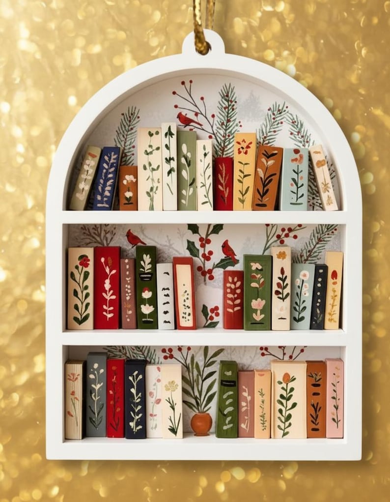 Winter Bookshelf Ornament | Holiday Reading Nook Deco - Etsy