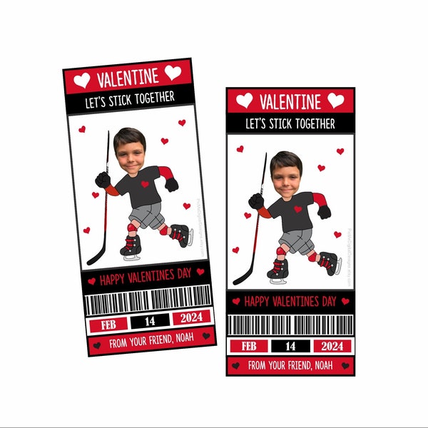 Hockey SkaterValentine Card, Child's Photo Valentine Card, Hockey Ticket Valentine, Custom Photo Valentine, Printable Valentines, Valentine