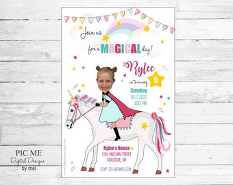 Unicorn Custom Photo Birthday Invitation, Unicorn Birthday Card, Printable Unicorn Birthday Card, PicMeDigitalDesigns