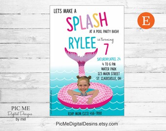 Pool Party Birthday Invitation, Swim Party Birthday Invitation. Custom Photo Birthday Invitation, Adult or Child Birthday Invite