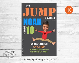 Boy, Girl and Twins -Jump Birthday Invite, Trampoline, Bounce House Birthday Invitation, Photo Invitation, Bouncy Castle Invitation