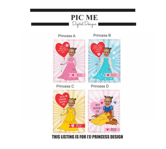 Princess Valentines, Printable, Customized, Digital, School Valentines Party