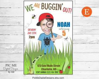 Insect Birthday Invite, Insect Bug Hunt Birthday, Bug Birthday, Invitations, Custom Photo Bug Birthday Invitation, Printable Invitations