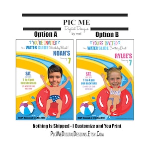 Water Slide Birthday Invitation, Pool Birthday Party, Photo Water Slide Birthday, Boy Waterslide Party Invitation