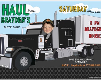 Semi Truck Birthday Invitation,  Custom Photo Birthday Invitation, Semi Truck Birthday Party