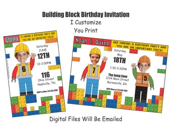 Building Blocks Custom Photo Birthday Invitation, Building Invite, Brick Invite,  Birthday Invitations, Building Blocks, Printable Invites