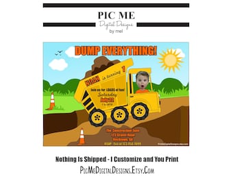 Dump Truck Birthday Invitation, Construction Birthday Invitation, Custom Photo Birthday Card, Construction Party, Dump Truck Party