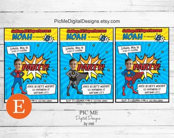 Comic Book Superhero Birthday Invitation, Printable Invitation, Digital Invitation, Custom Photo Birthday Invitation, Child's Invite