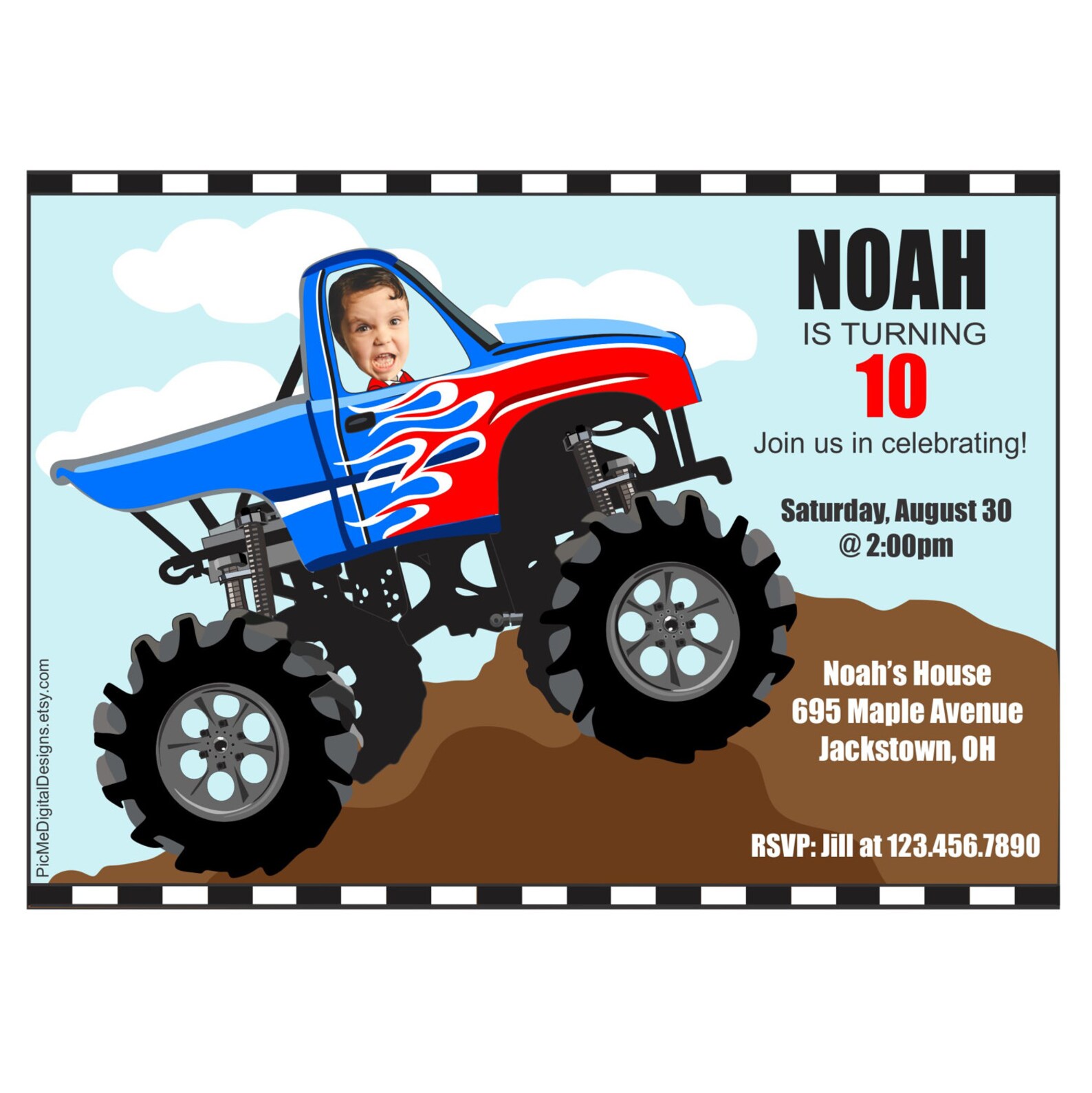Monster Truck Birthday Invitation Monster Truck Digital Etsy
