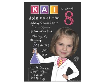 Science Birthday Invitation, Custom Photo Chemistry Science Invitation, Scienctist Birthda;y Party, Chemistry Theam Birthday Party