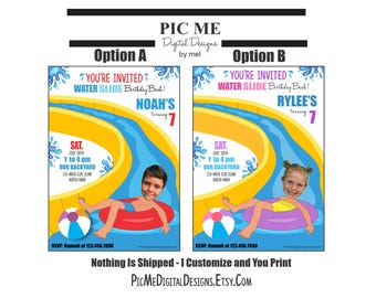 Water Slide Birthday Invitation, Custom Photo Pool Party Invite (Digital Download)