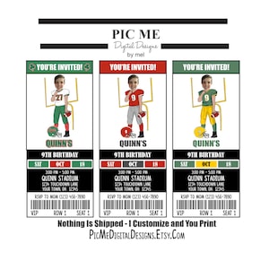Custom Your Colors Football Birthday Invitation, Photo Football Ticket Birthday Invitation, Printable Football Invitation, Football Ticket