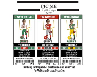 Custom Your Colors Football Birthday Invitation, Photo Football Ticket Birthday Invitation, Printable Football Invitation, Football Ticket