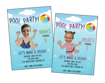 Pool Party Birthday Invitation, Custom Photo Pool Party Invitation, Boy or Girl Pool Party Invitation, Custom Pool Party Invitation, Pool