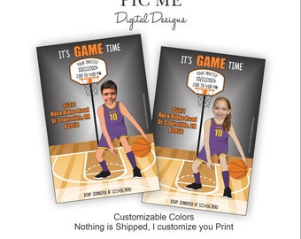 Basketball Birthday Party Invitation, Custom Photo Baseball Birthday Invite, Digital Printable Basketball Birthday Invitation