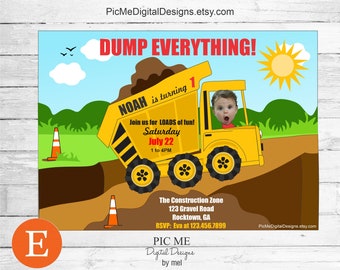 Dump Truck Birthday Invitation, Construction Birthday Invitation, Custom Photo Birthday Card, Construction Party, Dump Truck Party