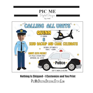 Police Office and Car Birthday Invitation, Custom Police Invite, Police Party, Cop Theme, Printable Police Birthday Invitations, Printables