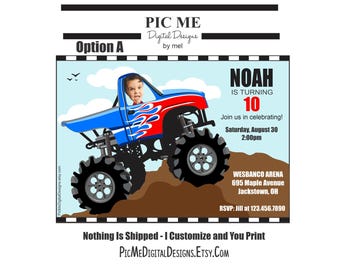 Monster Truck Birthday Invitation, Monster Truck Digital Invitation, Boys Birthday Invitation, Childs Invitation, Monster Truck Party
