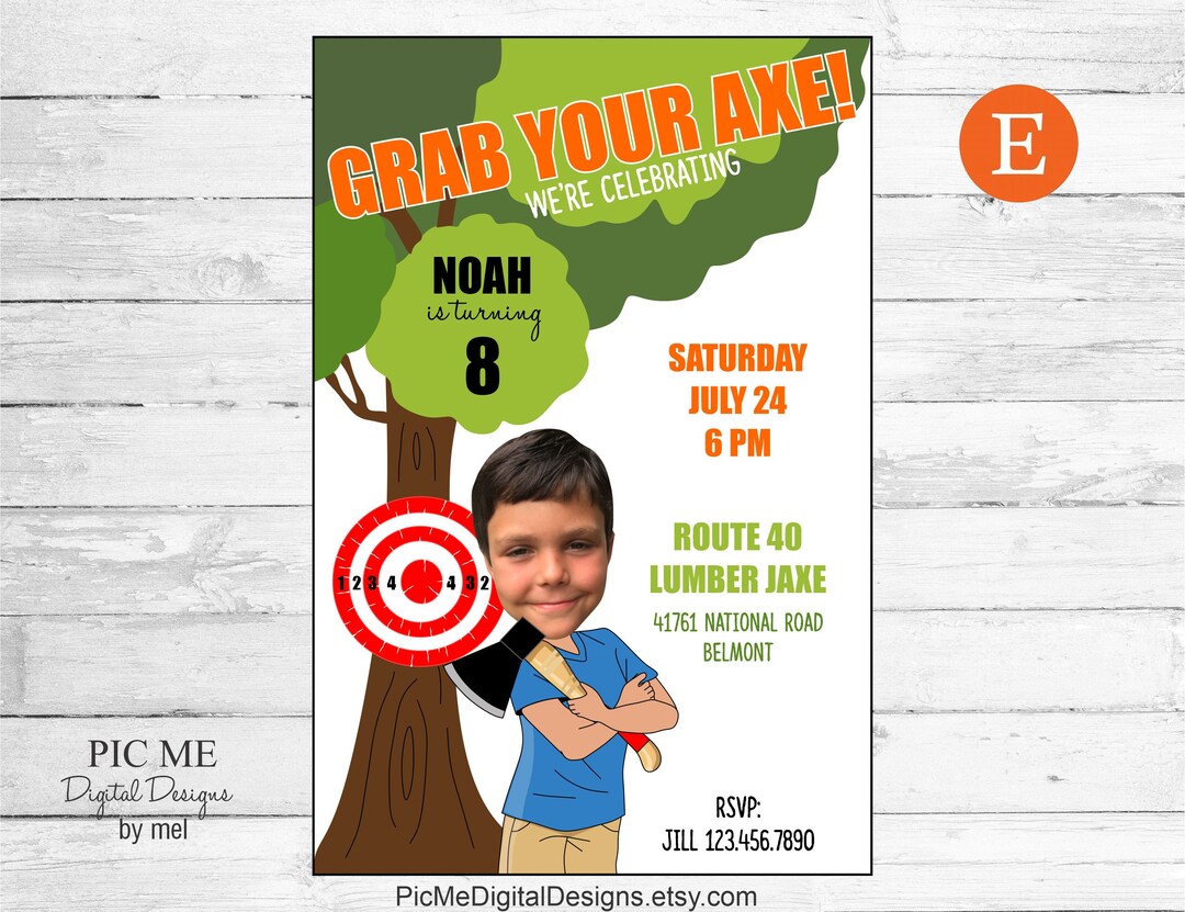 Axe Throwing Birthday Invitation, Printable Invitation, Throwing Party