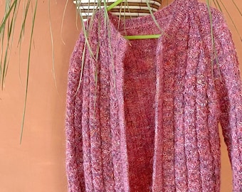 Hand knitted girl's vintage woollen cardigan, one of one vintage children's knitwear