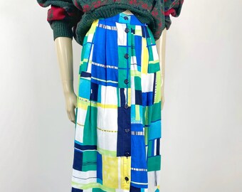 Colourful statement 1990s graphic print skirt, UK8-10