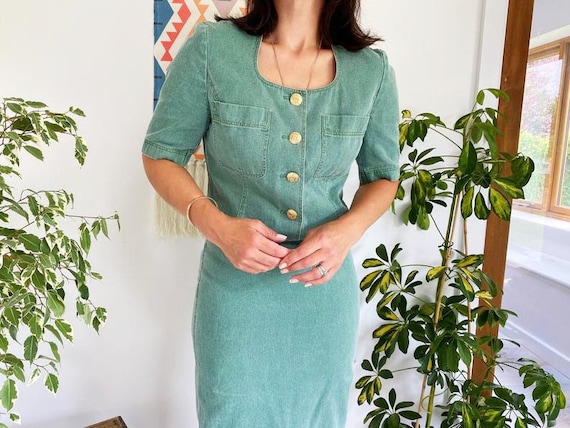 Denim Suit UK12, Green Denim Skirt, Women's Denim