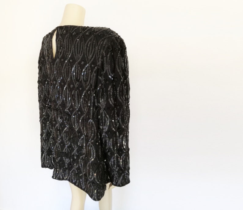 Eveningwear Sequin Black Top Womenswear Vintage Vintage Top Bohemian Plus Size Clothes Black Sequin Top UK24 Plus Size Clothing
