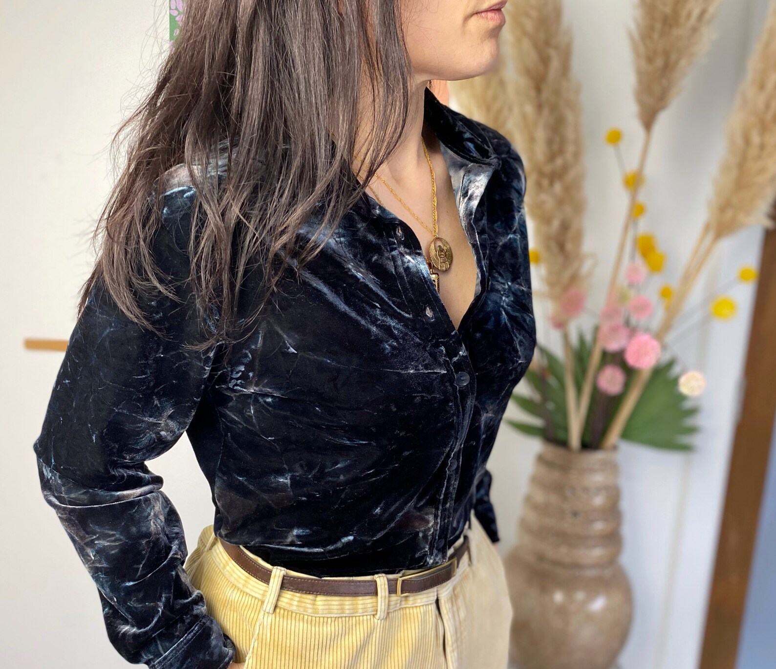 Vintage 90's Pewter Silver Velvet Shirt, £36.00