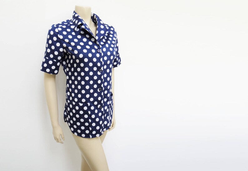 Womenswear Vintage Clothing Vintage Spotty Blouse Ladies Vintage Vintage UK10 1960s Clothing Blue Spotty Top Shirts Retro Clothing