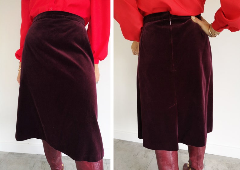 Vintage Skirt Velvet Skirt UK16 Christmas Skirt Red Velvet Skirt Plus Size Velvet Skirt Ladies Clothing Plum Skirt Women/'s Vintage