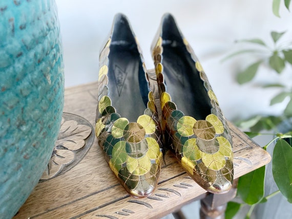 Gold Shoes, Vintage Shoes, Gold Heels, Metallic Sh