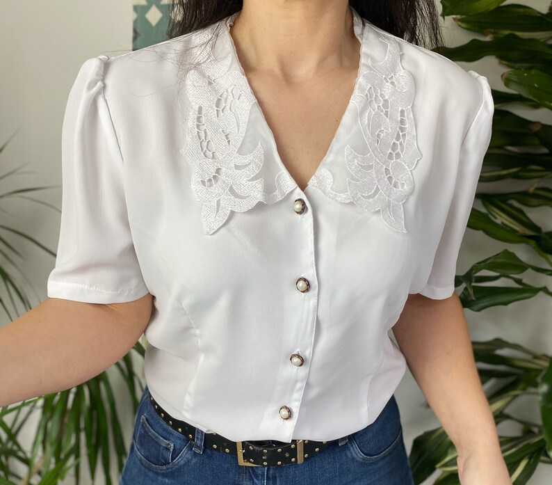 Vintage Womenswear Boho Blouse Cream Blouse Peasant Blouse Prairie Blouse UK16 Vintage Blouse Blouse Big Collar Cottage Core Blouse