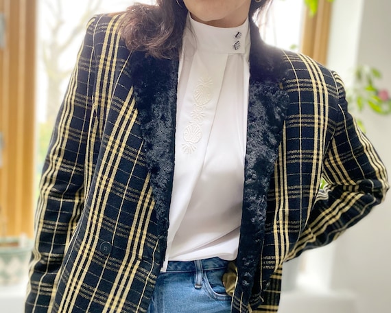 Vintage 90s Jacket, Tartan Jacket, Yellow Tartan J