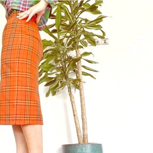 Orange plaid pencil clearance skirt