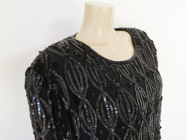 Eveningwear Sequin Black Top Womenswear Vintage Vintage Top Bohemian Plus Size Clothes Black Sequin Top UK24 Plus Size Clothing