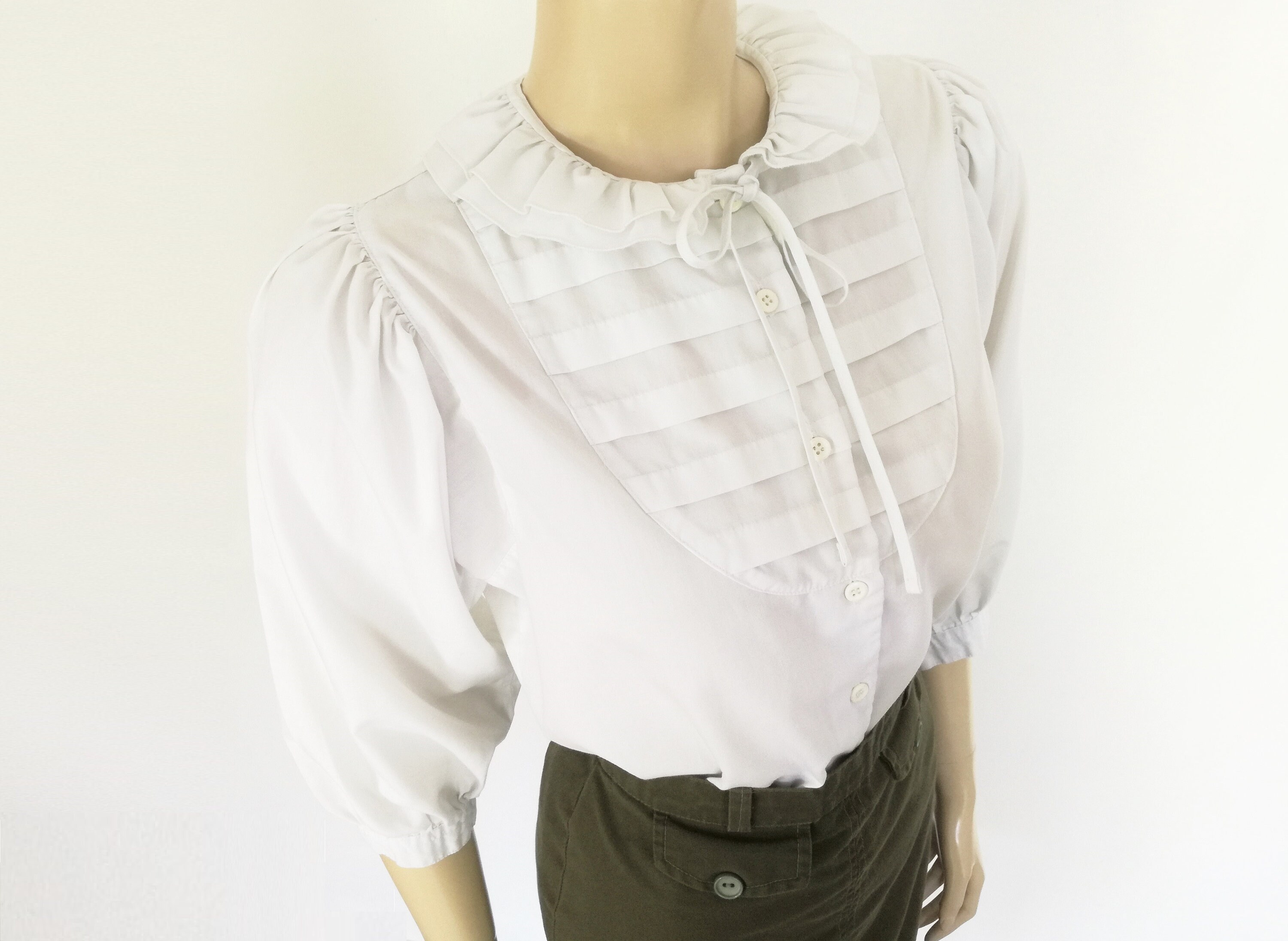 White Boho Peasant Blouse UK10 White Ladies Shirt Vintage Etsy