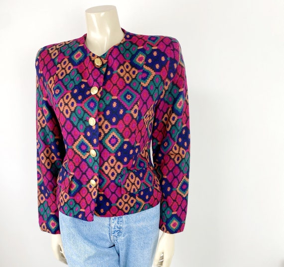 UK10, 1980s designer vintage DAKS Jacket in multi… - image 7