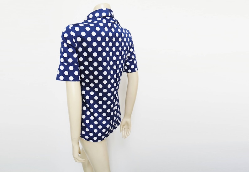 Womenswear Vintage Clothing Vintage Spotty Blouse Ladies Vintage Vintage UK10 1960s Clothing Blue Spotty Top Shirts Retro Clothing