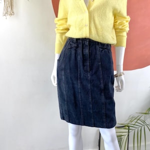 1980s Black Denim Pencil Skirt – UK 8 | Vintage Wiggle Skirt | High-Waisted Retro Jean Skirt