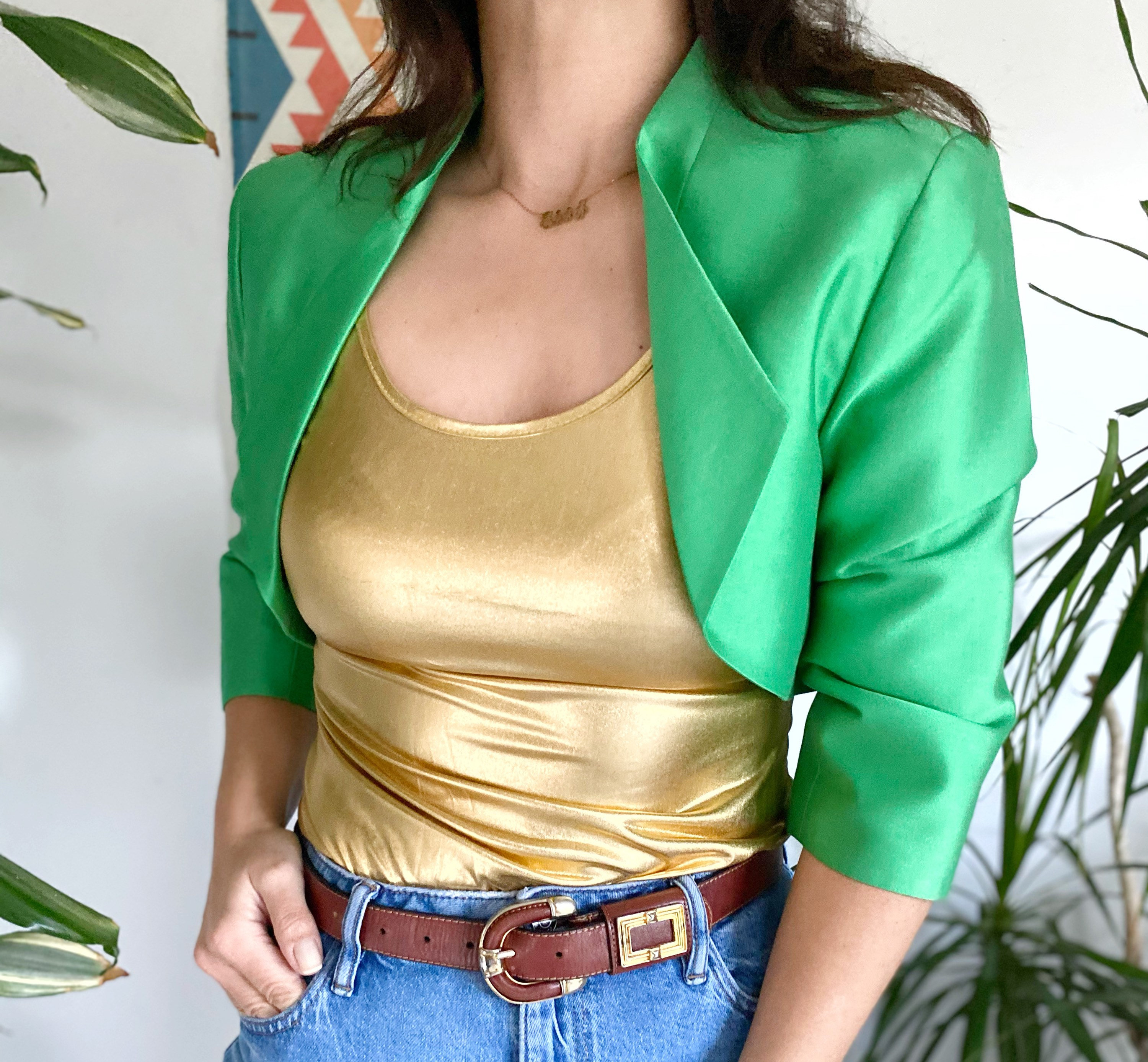 Image of Uk Green Bolero, Cropped Jacket, Evening S Clothing, Women's Eveningwear, Vintage Eveningwear