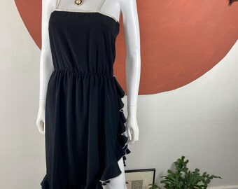 Vestido vintage disco dos anos 70 pequeno | Vestido de festa com detalhes em preto e branco dos anos 70 | Vestido de baile retrô | Estilo Studio 54 | Vestido formal vintage pequeno