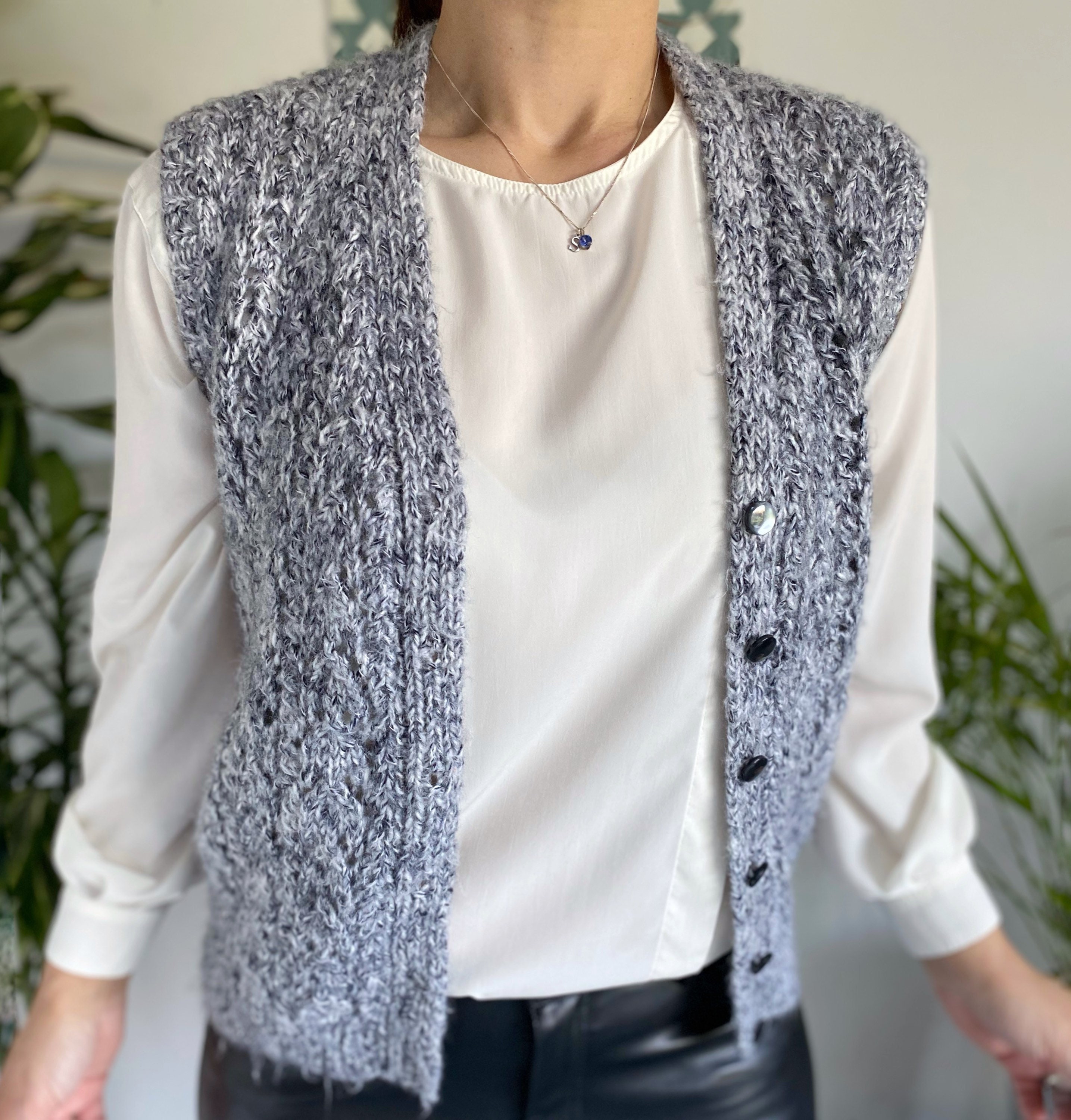 Image of Grey Vest, Small Handknit, Knitted Waistcoat, Woolly Wooly Boho Vest